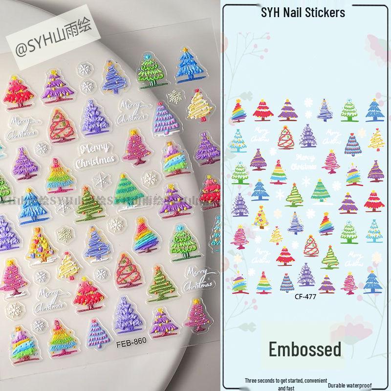 

Festive 3D Embossed Christmas Tree & Snowflake Nail Art Stickers Christmas Tree - Limited Edition [1 sheet]