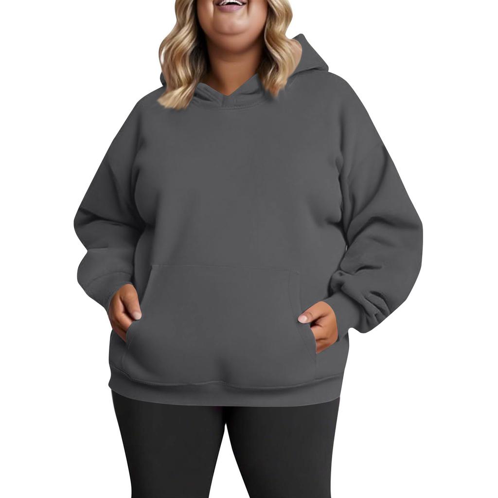 Women's Fashionable Casual Large-sized Long-sleeved Hooded Solid-color Sweatshirt