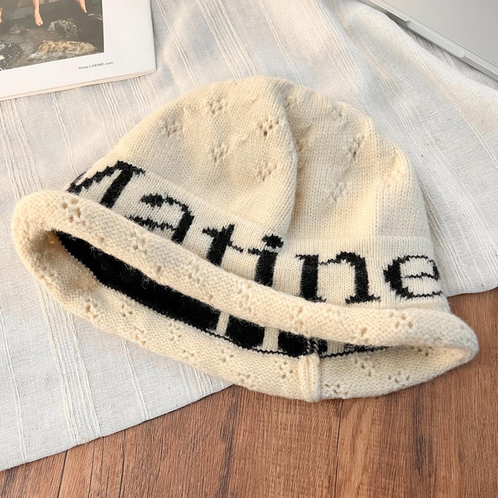 American Letter Knitted Hat for Women New Fashion Trend Warm Woolen Hat Big Head Circumference Showing Face Small Cold Hat