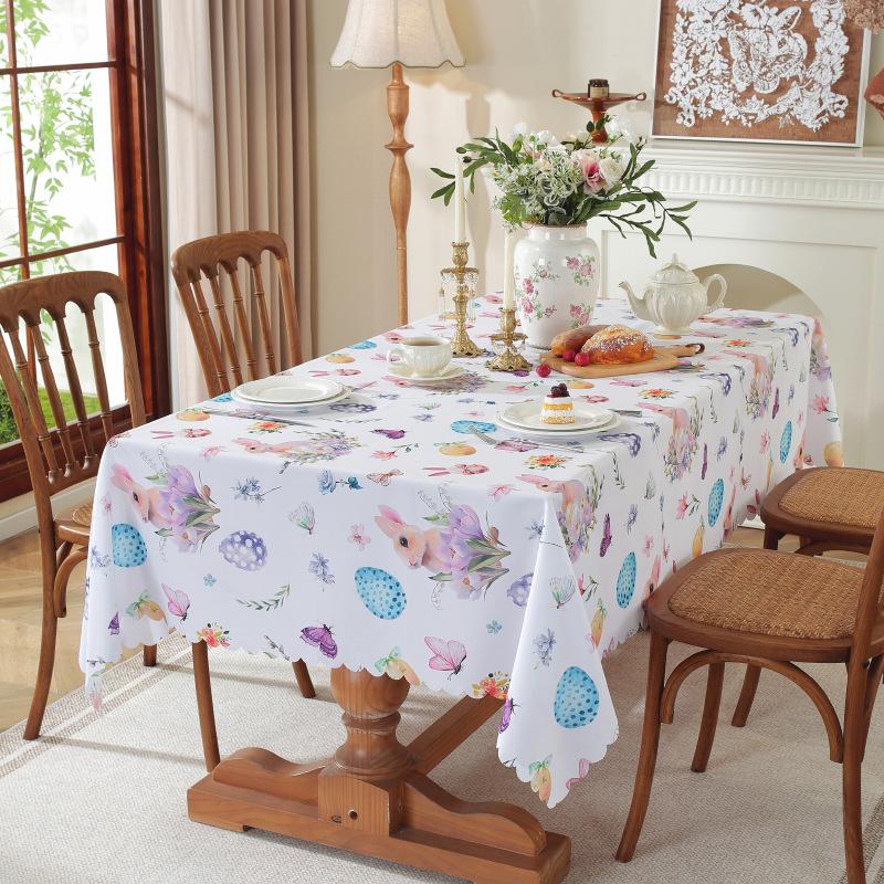 Easter Waterproof and Oil Proof Tablecloth Home Decoration Tablecloth Rectangular Anti Scald and Wear-resistant Easy To Maintain