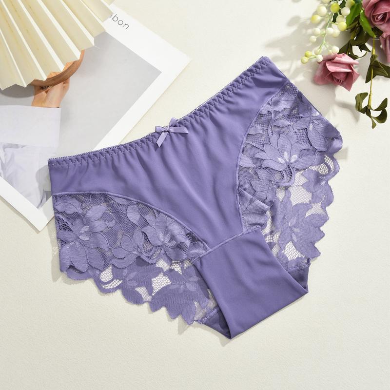 1pcs Women's High Waisted Plus Size Lace Bow Underwear, Fashionable, Breathable, Soft and Comfortable Women's Underwear, Multiple Colors