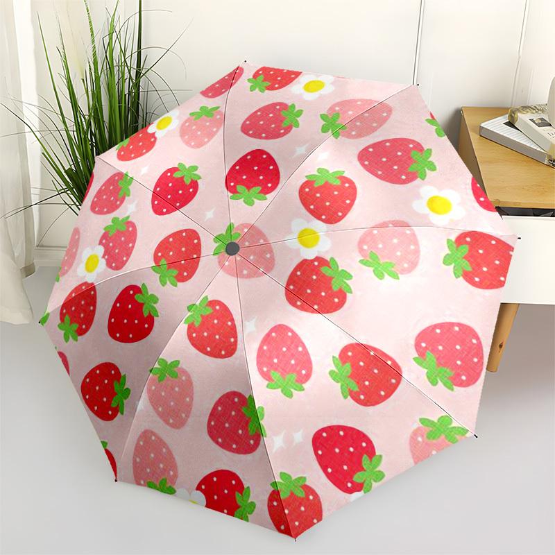 1pc Strawberry Pattern Design Umbrella with Plastic Handle,Vibrant Cartoon Pattern,Multi-functional UmbrellaPT261