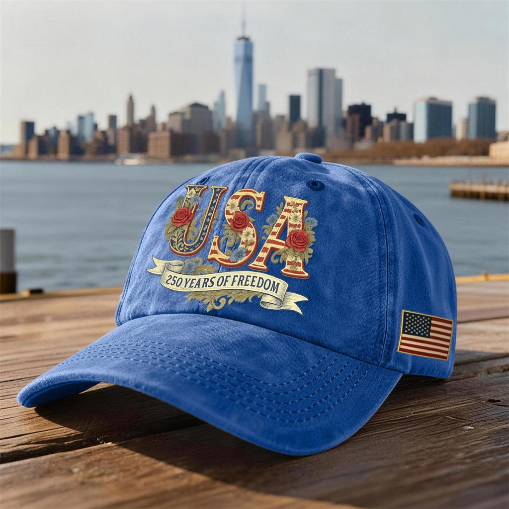 Unisex USA 250th Anniversary Printed Distressed Washed Baseball Cap | Patriotic Vintage Hat For Celebrations