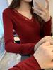 Spicy Girl Black Lace Patchwork V-neck Slimming Long Sleeve Top for Women