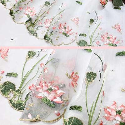 100x150cm Chinese Gradient Embroidery Lotus Lace Soft Fabric Diy Hanfu Shirts Doll Cloth Diy Sewing Craft Organza Tulle Fabric