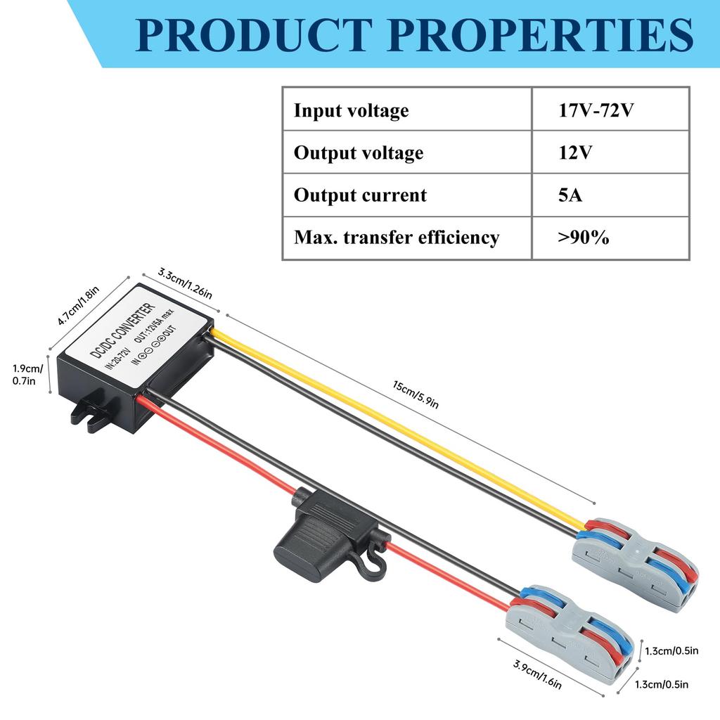YBBOTT to 12V 5A Auxiliary Voltage Suitable for Indoor and Outdoor Use with Monitoring DC/DC 24V/48V/60V Step-Down Converter, 17V-72V 60W, Step-Down