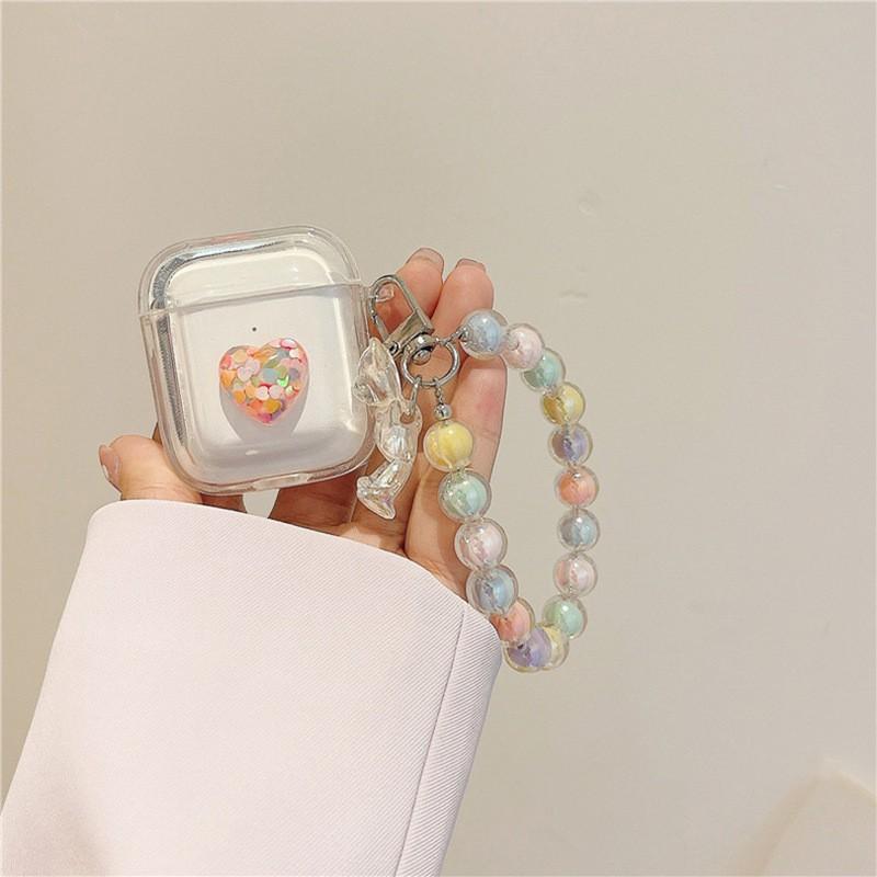 

AirPods 1/2 Color Bead Handheld Chain Apple Bluetooth Protective Cover 3rd Generation Earphone Case Pro 3D Love AirPods 4 Generation