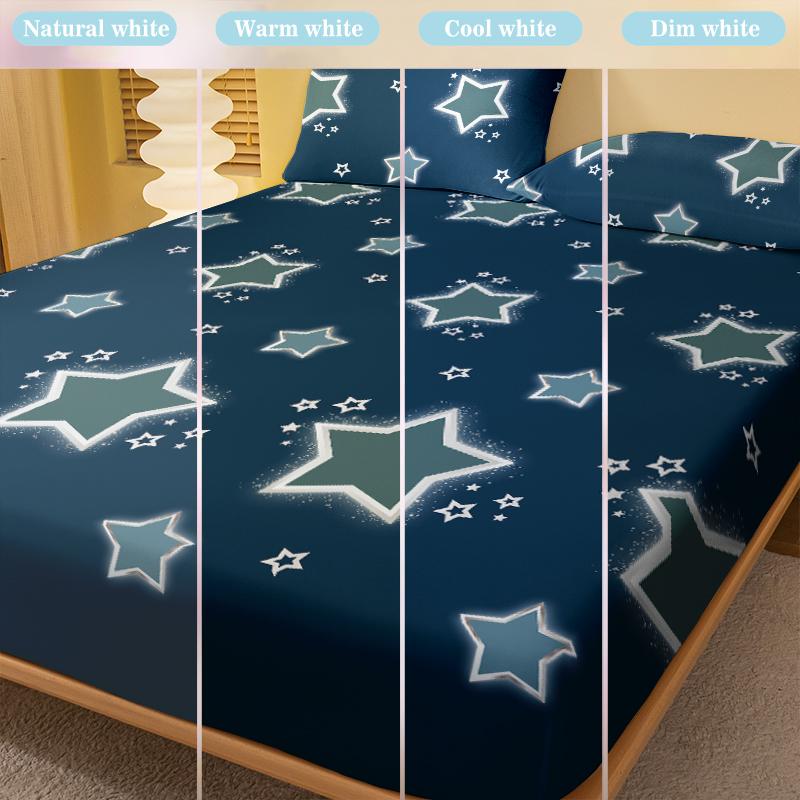 1 Schlichtes modernes Sternenmuster mattes Spannbettlaken, Schlafzimmer bedruckte Bettdecke, Bettwäsche (ohne Kissenbezüge)