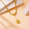 Gold Plated Smooth Ball Jewelry Set Necklace Earrings Ring for Women Stainless Steel Mesh Chain