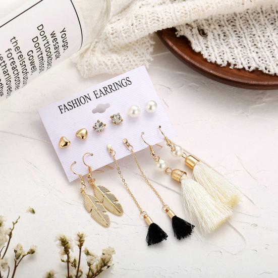 6Pcs/Set Bohemia Women Tassel Hook Earrings Ear Stud Set Jewelry Accessories