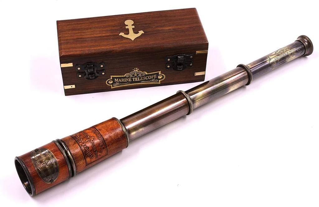 Marine Telescope Nautical Antique Solid Brass Pirate Spyglass 16 Inch Wooden Box