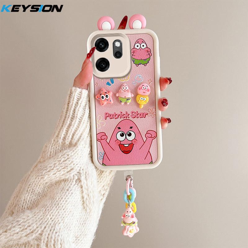 KEYSION Cute Ear 3D Cartoon Case for OPPO Reno14 F 5G with Bracelet Soft Silicone Shockproof Phone Cover for OPPO Reno 14F 5G