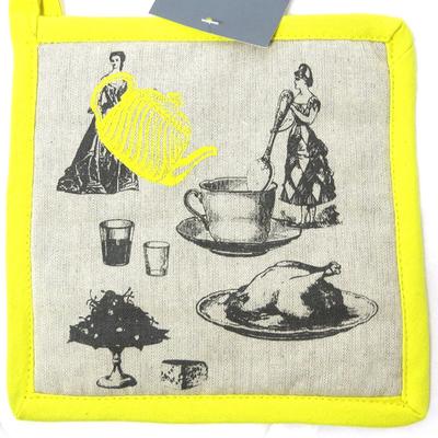 [L4242] - Cotton Potholder 'Belle Epoque' Taupe Yellow - 20x20 Cm
