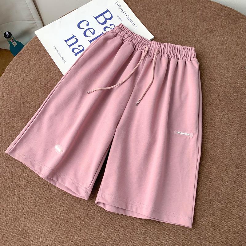 

Женские летние спортивные шорты средней длины свободного кроя с высокой талией в корейском стиле S розовый