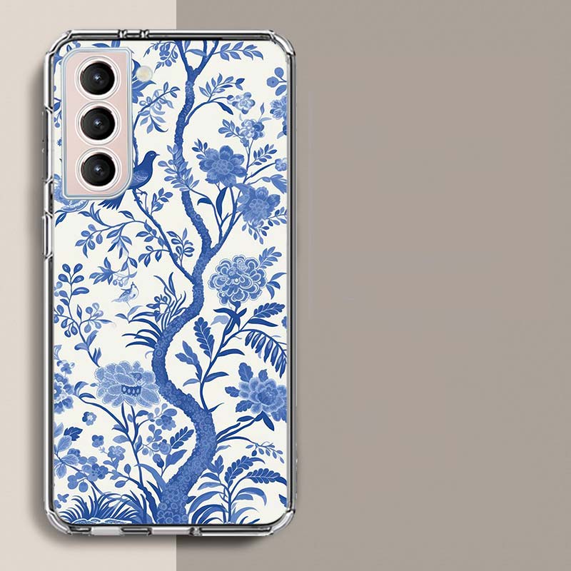 Blue white Porcelain Pattern Phone Case For Samsung Galaxy S25 Edge S24 S23 FE S21 S20 S10 Plus S22 S26 Ultra Cover Clear Cases