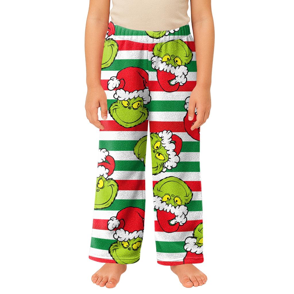 Children's Christmas Print Plush Casual Pants for Holiday Lounging and Everyday Wear