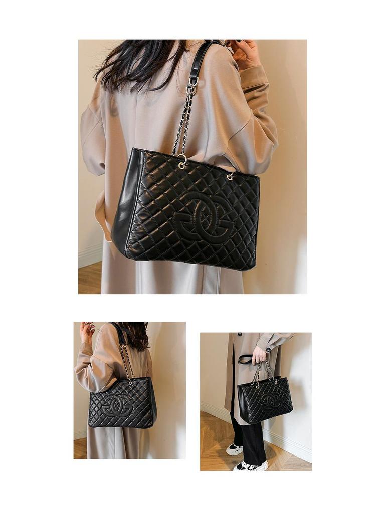 Women's Fashion Diamond Pattern Chain Tote Bag