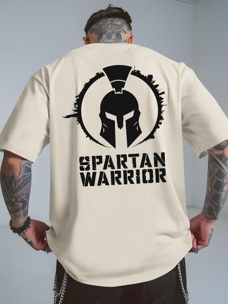 Spartan Warrior Graphic    with Spartan Helmet  Text Pattern 100 Cotton  Short Sleeve Casual Oneck Mens Printed Tshirt