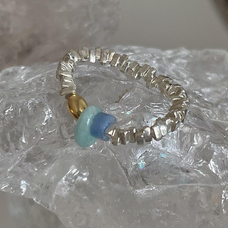 Vintage Tourmaline Pearl Ring for Women, Non-Fading, Unique Design, Index Finger Ring with Colorful Beads and Broken Silver.