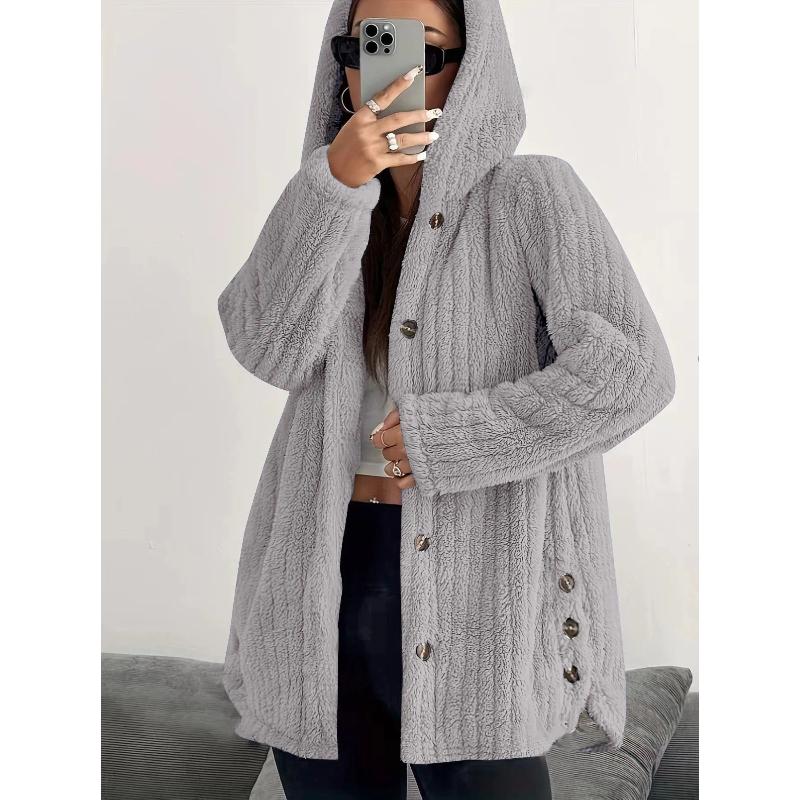 Women Fleece Jackets Autumn Winter Long Sleeve Button Loose Velet Cardigan Sweatshirt Outwear