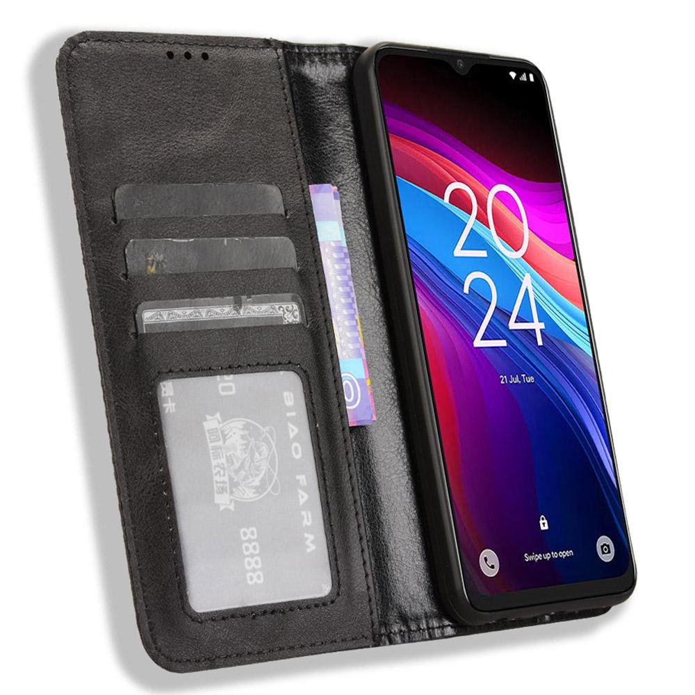 

For TCL 503 Leather Case Wallet Stand Retro Texture Phone Cover Brown