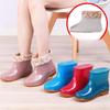 Women's Double Back Low Tube Non-Slip Rain Boots - Waterproof, Fashionable, Warm Cotton Lining, Ideal for Kitchen and Work.