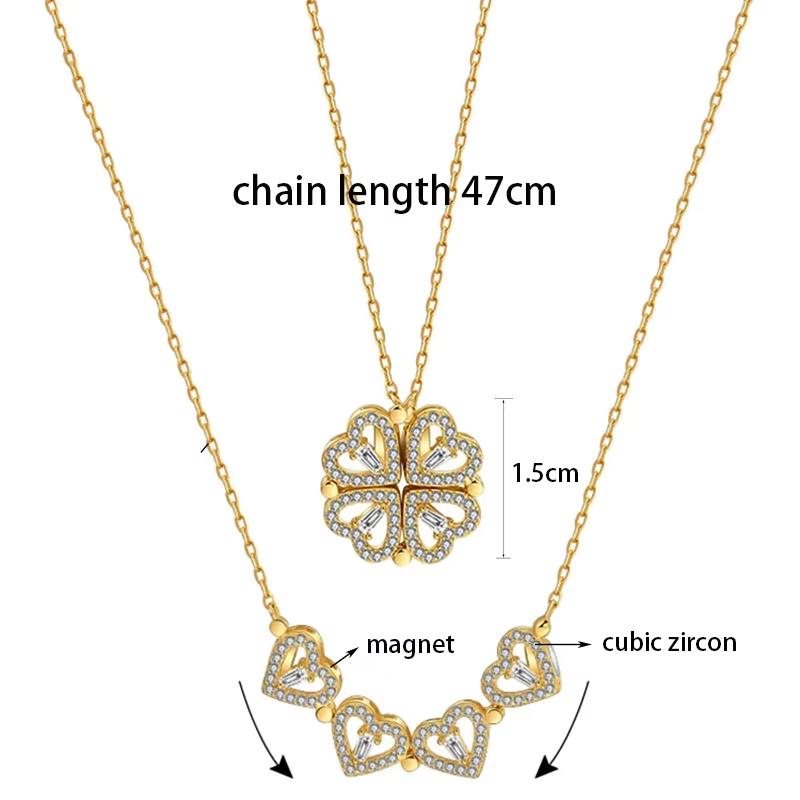 CARLIDANA Transform Luxury Four Leaf Clover Pendant Necklace Crystal Gold Color Heart Love Jewelry for Women Gift