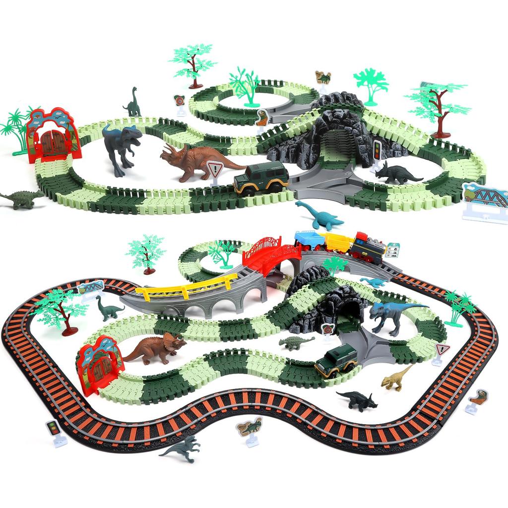 HOLYFUN Dinosaur Educational Rail Great 259 Assembly Mini Electric Vehicle Sound Railway Dinosaur 3D Free Birthday Gift Toy, Toy, Set, Adventure,