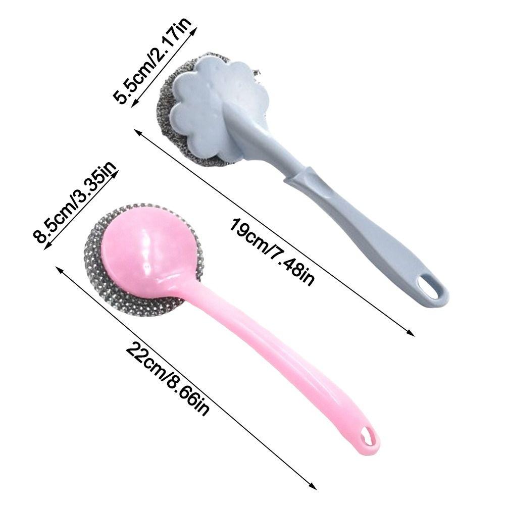 New Long Handle Cleaning Ball Oil Removal Non-stick Oil Steel Wire Ball Brush Multi-function Pot Washing Brush Kitchen Accessory