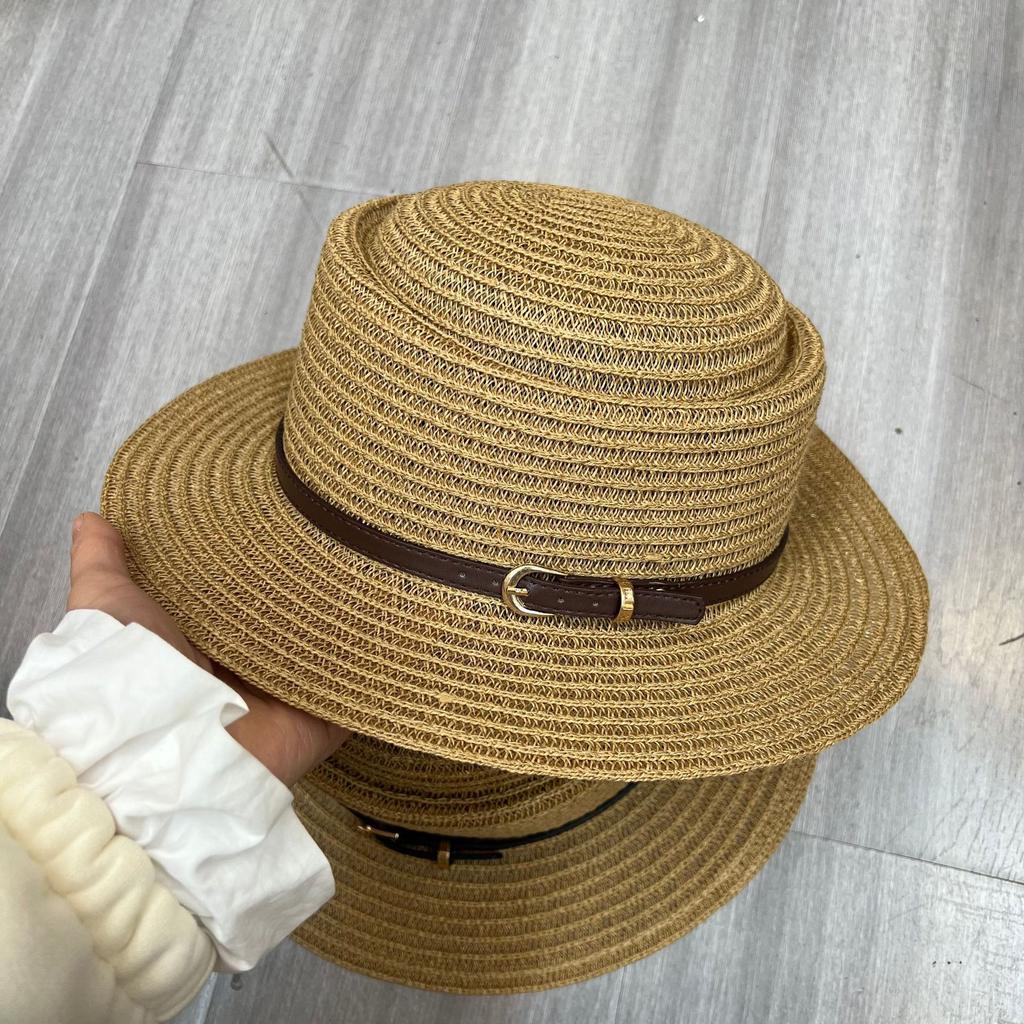European and American fashion straw hat women's versatile sun hat green belt sun hat outdoor travel beach hat summer top hat
