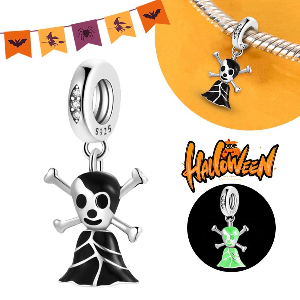 Halloween Party Copper Luminous Skeleton Coffin Pendant Beads Fit Charms Bracelet For Jewelry Making Women Gifts