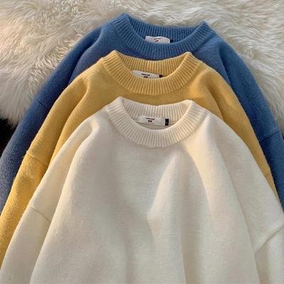 Pánsky jednofarebný voľný vlnený sveter - Jesenný/Zimný Hong Kong štýl, Okrúhly výstrih, Ležérny všestranný úplet.