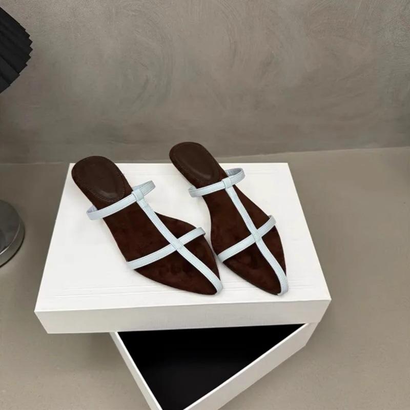 

French pointed wedge heel with cool slippers women s 2025 new summer wear versatile soft bottom leaking toes 40 синий