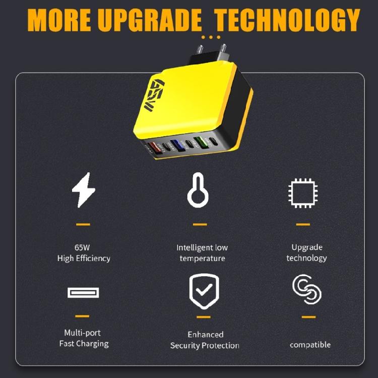 6 Port USB Charging Block 65W with Dynamic Power Allocation Charging Station ABS Texture Suitable for Various Devices