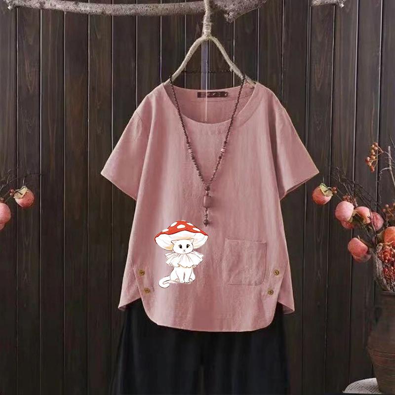 

Рубашка из льна Vacation Ready, женская летняя футболка с графическим принтом, короткий рукав с тропическим принтом, S-4XL 4XL розовый