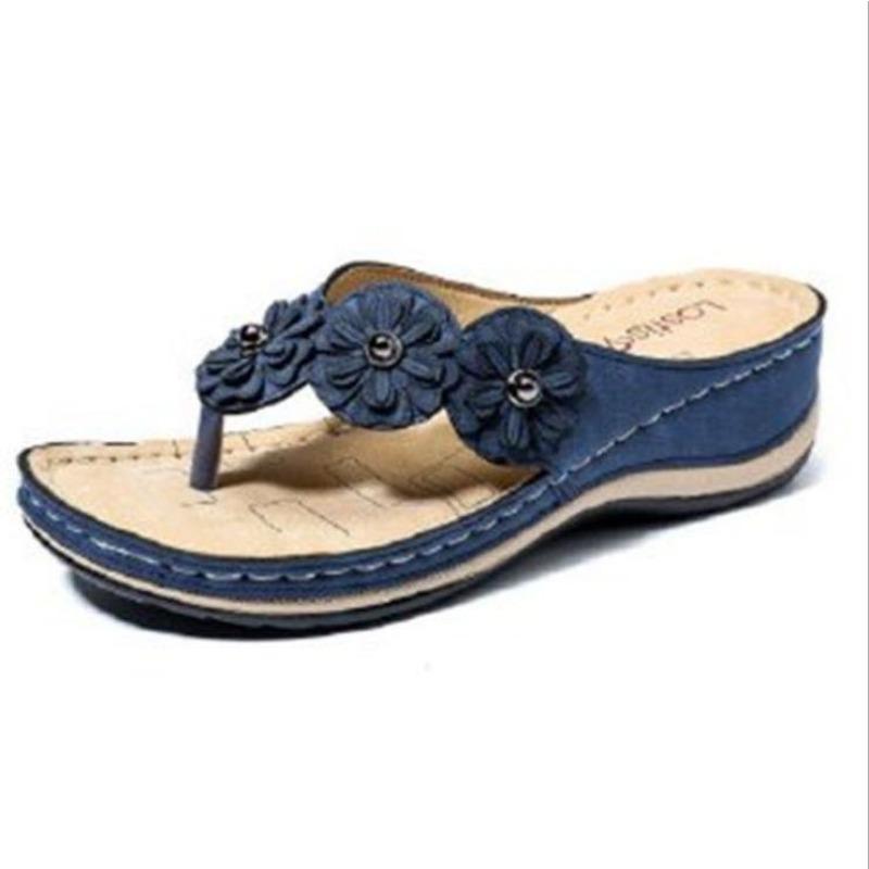 Summer new flower sandals car line platform toe slippers retro beach flip-flops