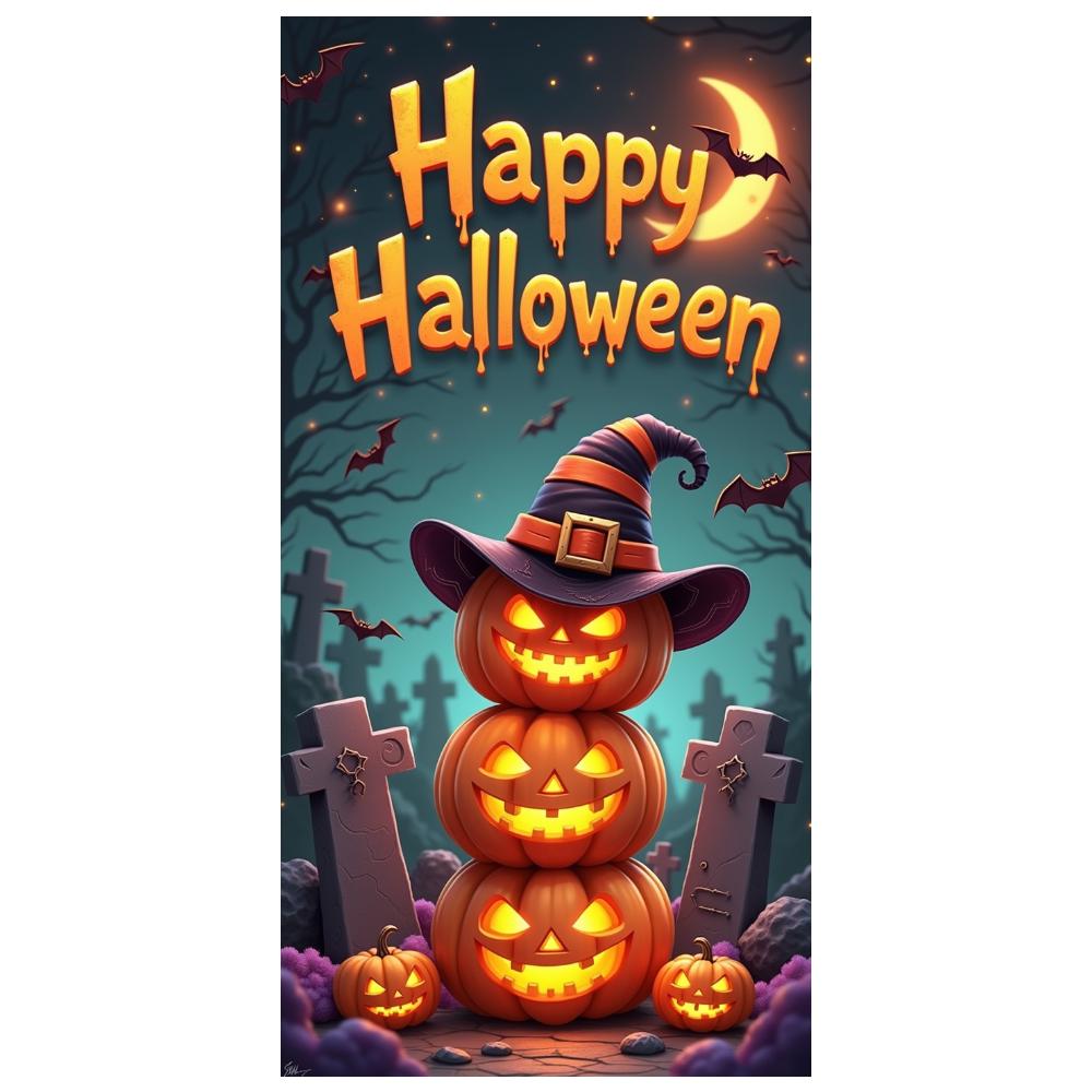Pumpkin Decoration Spooky Jack-o'-Lantern Banner Holiday Banner Dark Color Scheme Spooky Banner For Spooky Event Night Event