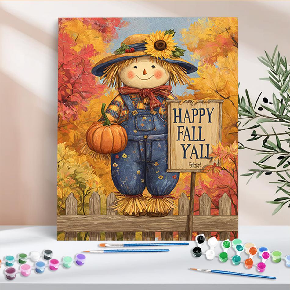 

1 шт. Набор для рисования по номерам своими руками Пригородная тыква Пугало Хэллоуин Подарок Домашнее убранство Украшение 40x50 см/16x20 дюймов Без рамы 40x50cm NO Frame