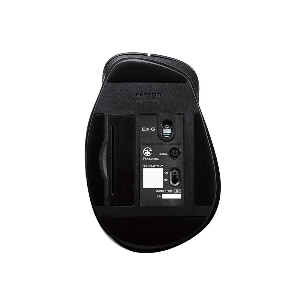 Elecom Wireless Mouse Bluetooth Grip 5 Button L Size Black EX-G Multi-Pairing M-XGL15BBBK