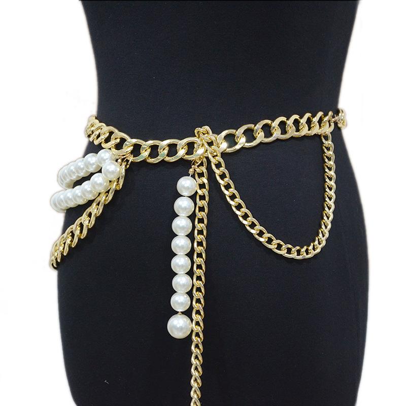 Meier Belt women s pearl pendant tassel decorative waist chain women s easiest for matchsilm metal chain золотой