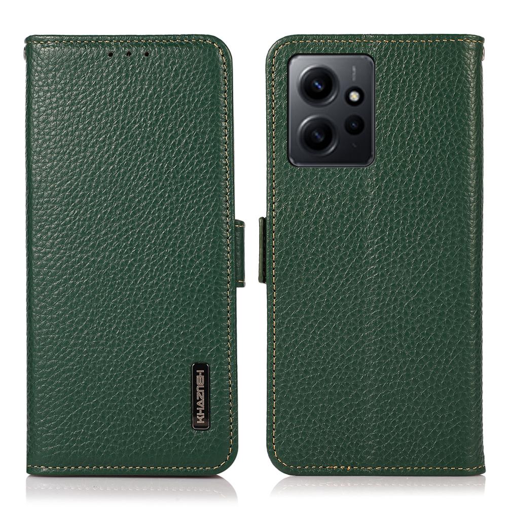 

KHAZNEH For Xiaomi Redmi Note 12 4G Genuine Leather Case RFID Blocking Stand Wallet Phone Cover Green