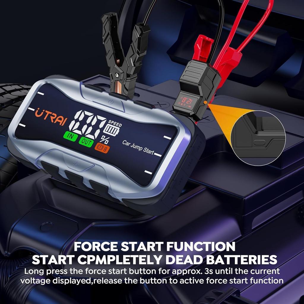 8000A Portable Jump Starter 12V 27000mAh Fast Charge Type-C USB DC LED Flashlight