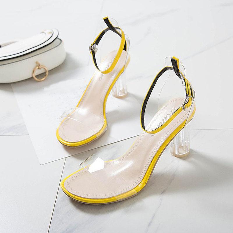 

ПВХ Желейные Сандалии Женские 2025 Лето Кристальные С Открытым Носком Прозрачные Круглые Каблуки Женская Обувь Туфли Sandalias de mujer WSH5083 39