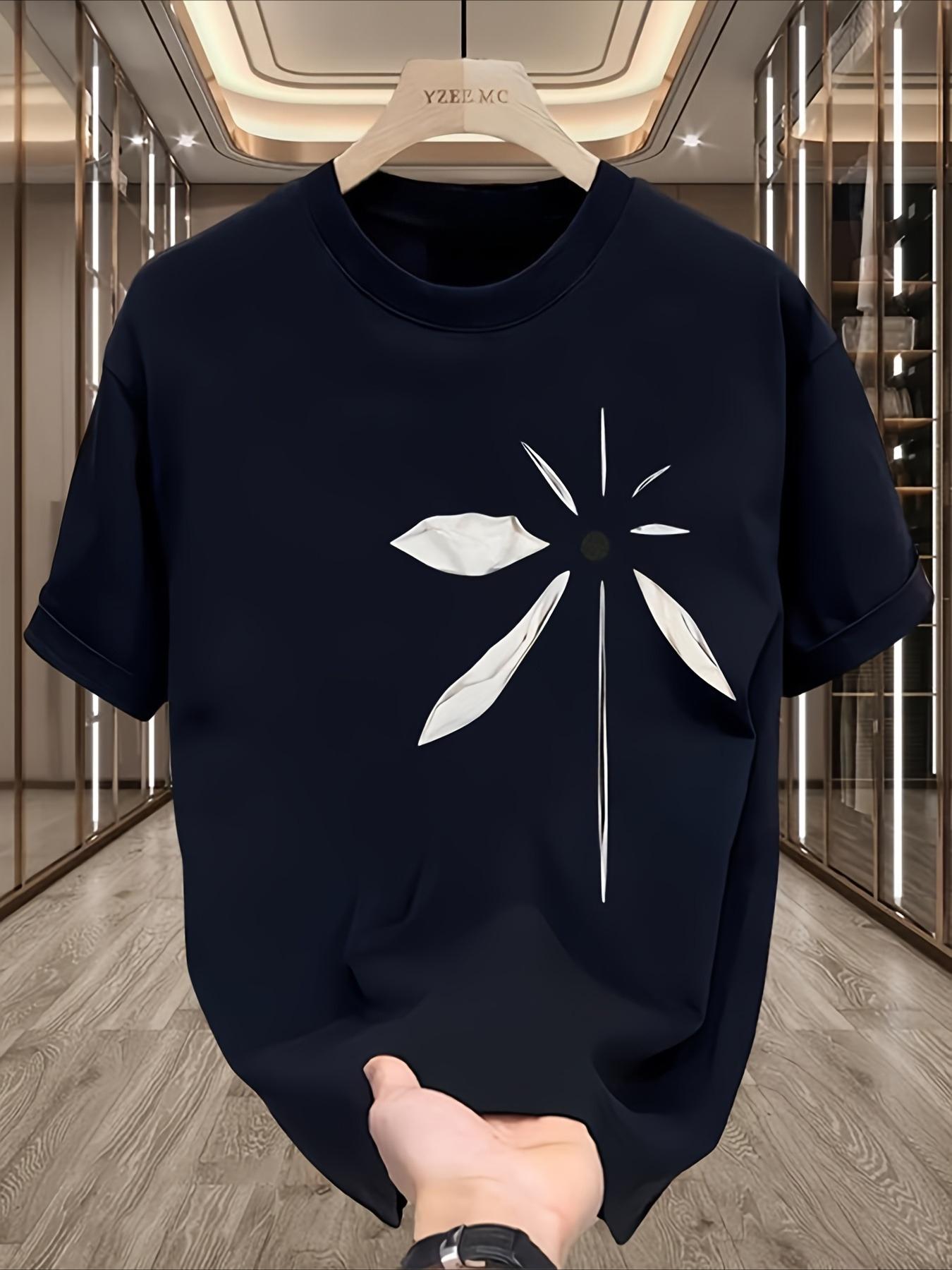 

Relaxing Short-sleeved T-shirt, Featuring A White Feather Pattern. This Street-style Summer Top Is Suitable for Casual Wear 4XL