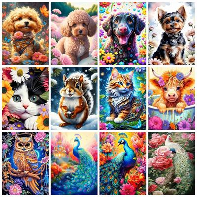 Set Pittura Diamante Quadrato Pieno Rotondo Cane Pavone Ricamo Mosaico Gatto Fiore Fatto a Mano Decorazione Casa