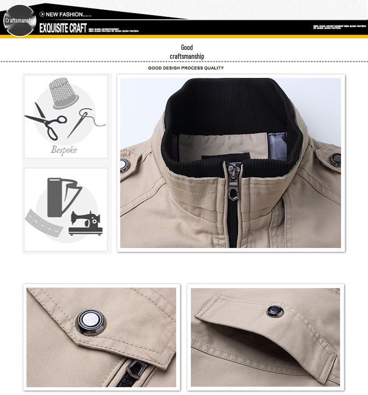 Men's Washed Cotton Stand Collar Jacket - Youth Style Outerwear