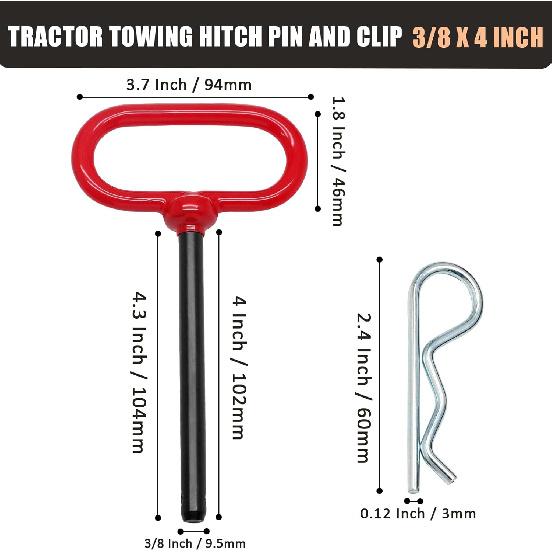 2Pcs Lawn Mower Trailer Hitch Pin 3/8 X 4 Inch Trailer Gate Pin, Heavy Duty Towing Hitch Pin With Rubber Coated, Garden Tractor Trailer Hitch Pin For