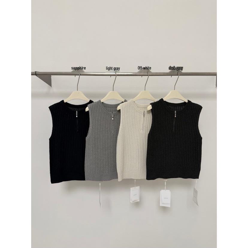 ZHIJIAN Women s Spring 2026 Ribbed Half Zip Sleeveless Knit Vest One Size темно-серого