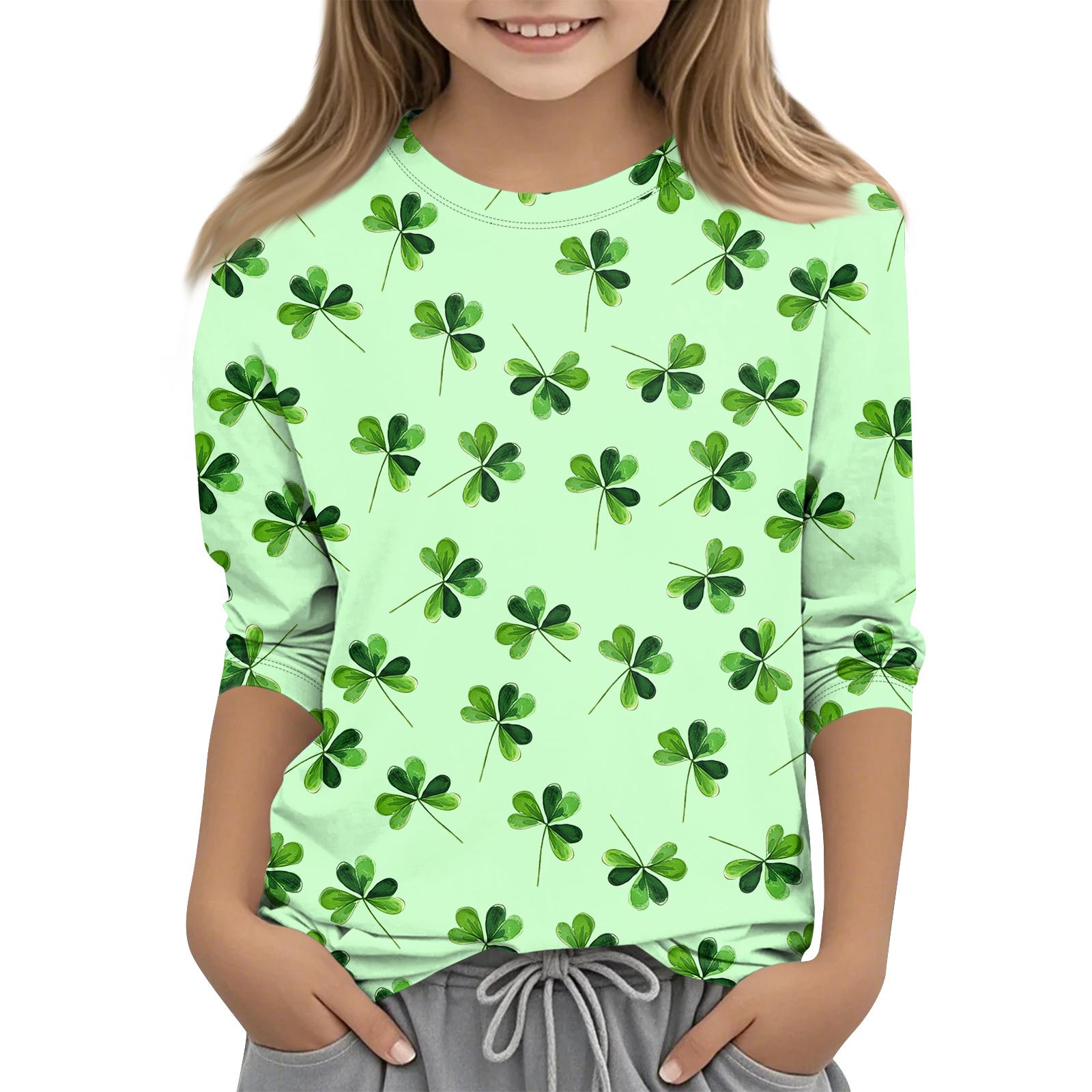 

улица. Топы с принтом ко Дню Святого Патрика для девочек-подростков 4-11 лет, футболки с круглым вырезом и рукавами 3/4, модные топы, футболки для наряда 120