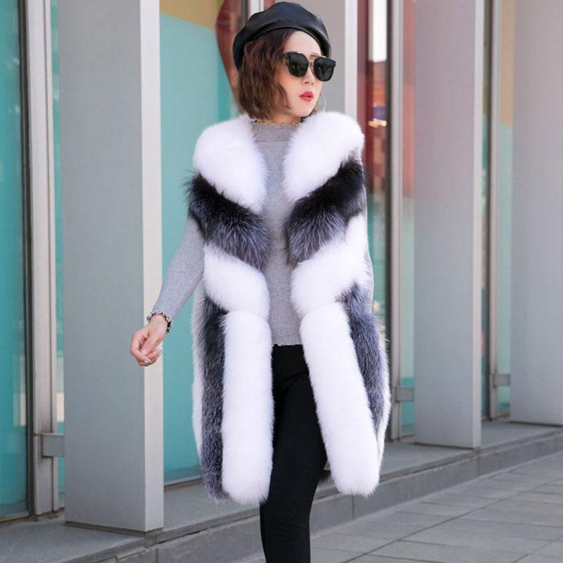 Haining fur new high imitation fox fur vest women's fur vest medium and long winter coat